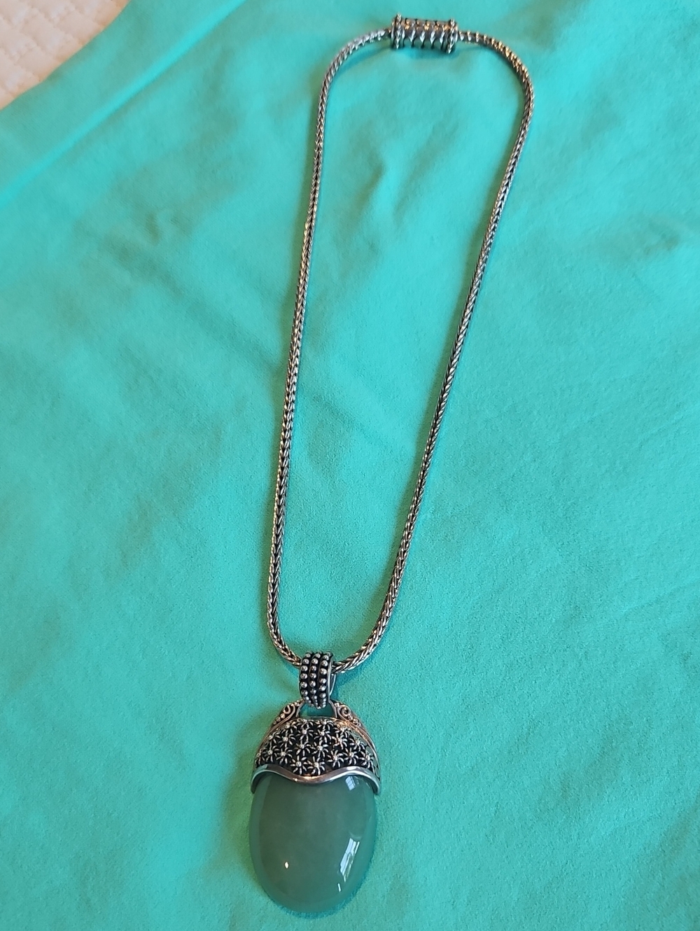 Jade and Sterling Siver Pendant With silver chain with magnetic Clasp.